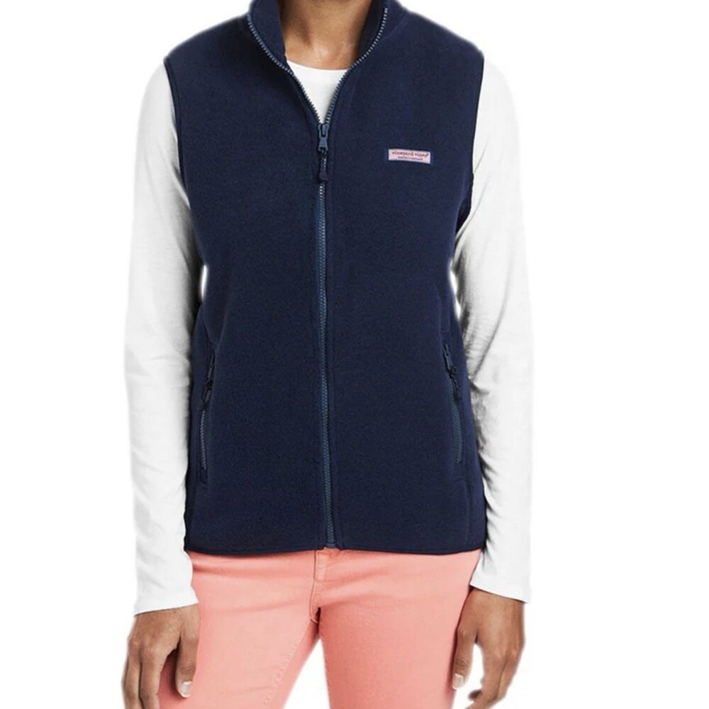 Vineyard Vines Navy Blue Westerly Zip Front Fleece Vest  Women's Size Large